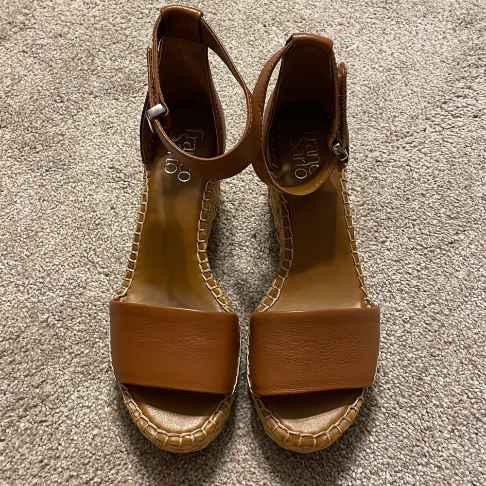 Franco Sarto wedge sandals size 6.5 leather upper. NWOT Velcro adjustable ankle.